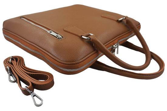 Jasnobrązowa skórzana torba na laptopa Casual