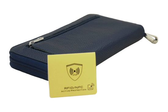Portfel skórzany z zabezpieczeniem RFID - Granatowy 