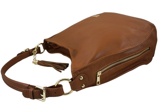 Duża i elegancka torebka skórzana - Brązowa jasna 