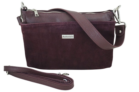 Pojemna torebka listonoszka ze skóry i zamszu - Bordowa