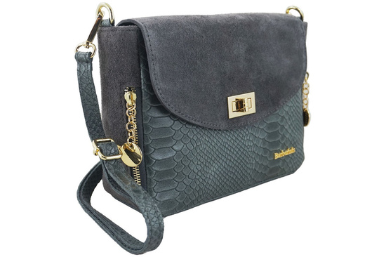 Zamszowa torebka ze złotymi ozdobami - Szara ciemna