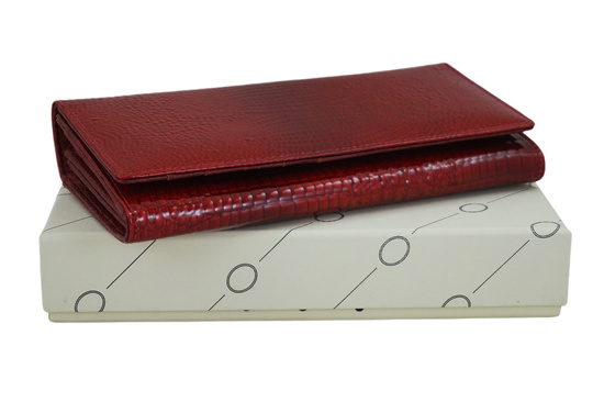 Klasyczny skórzany portfel damski CROCO - Czerwony 