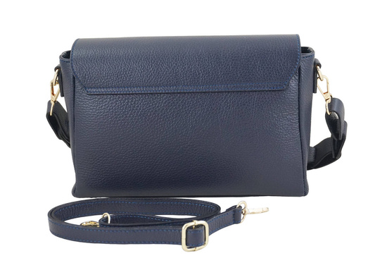 Skórzana torebka na ramię z plecionym paskiem - Granatowa