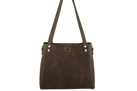 Klasyczna torebka skórzana z zamszem - Beżowa ciemna 