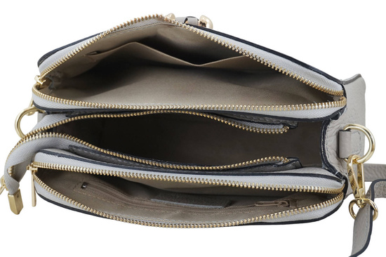 Listonoszka skórzana z kieszeniami - Szara jasna