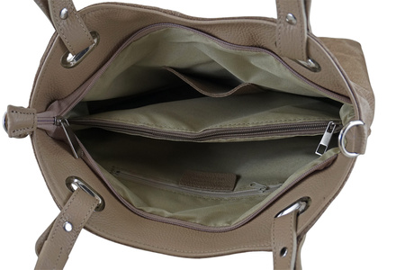 Duża elegancka torebka z naturalnej skóry i zamszu - Beżowa 