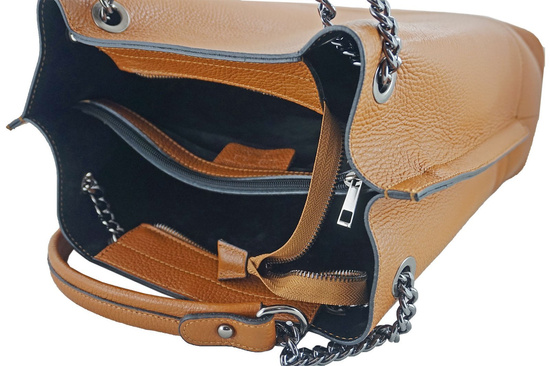 Modna torebka skórzana damska - Brązowa jasna 