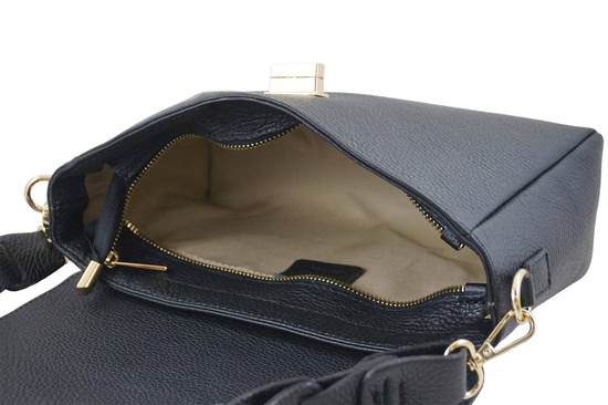 Skórzana torebka na ramię z plecionym paskiem - Czarna