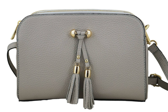 Listonoszka skórzana z kieszeniami - Szara jasna