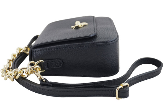 Modna torebka skórzana ze złotym łańcuszkiem - Czarna 