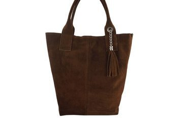 Shopper bag - torebka damska zamszowa - Brązowa