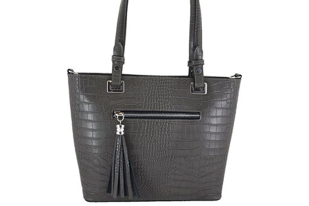 Klasyczna torebka na ramię - CROCO - Beżowa ciemna 