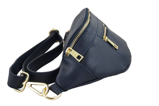 Damska torebka nerka skórzana z kieszenią - Granatowa