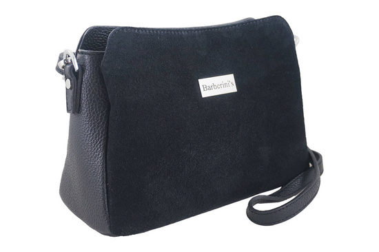 Listonoszka skórzana z zamszem - Czarna