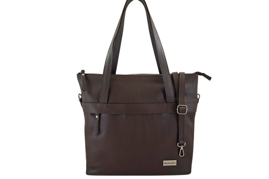 Torebka skórzana shopper na ramię - Brązowa ciemna