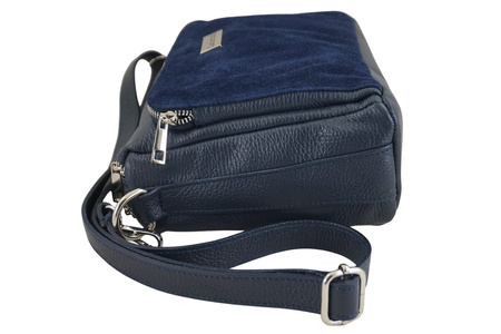 Codzienna torebka ze skóry naturalnej z zamszem - Granatowa