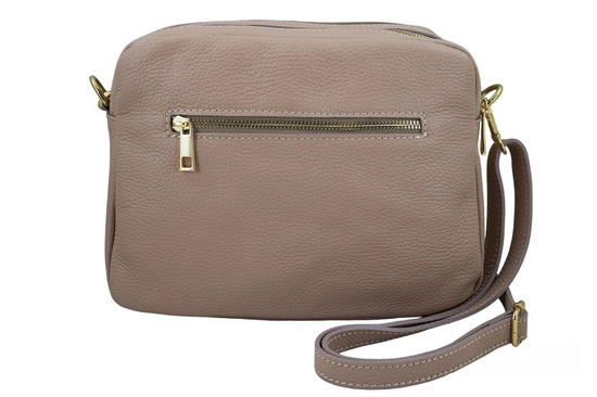 Pojemna torebka skórzana dwukomorowa - Różowa pudrowa