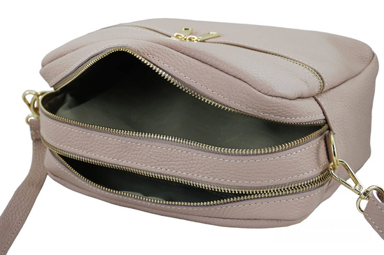 Pojemna torebka skórzana dwukomorowa - Różowa pudrowa