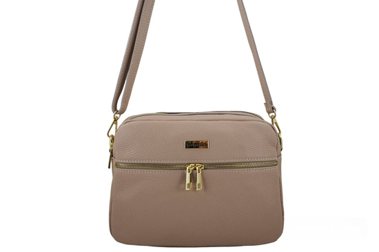 Pojemna torebka skórzana dwukomorowa - Różowa pudrowa