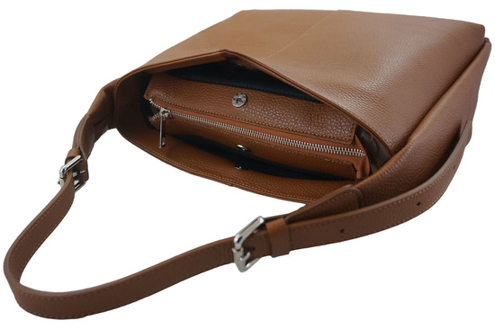 Klasyczna torebka skórzana na ramię - Brązowa jasna