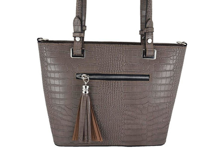 Klasyczna torebka na ramię - CROCO - Beżowa ciemna 