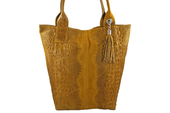 Modny worek skórzany CROCO Barberinis Żółty ciemny