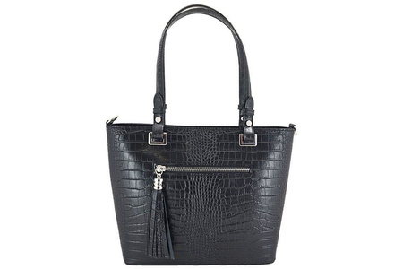 Klasyczna torebka na ramię - CROCO - Beżowa ciemna 