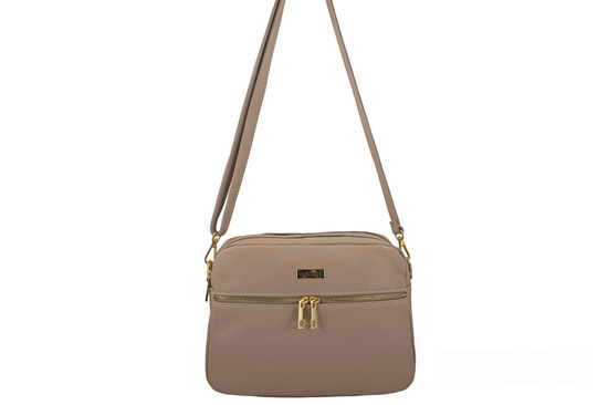 Pojemna torebka skórzana dwukomorowa - Różowa pudrowa