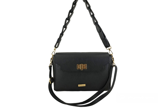 Skórzana torebka na ramię z plecionym paskiem - Czarna