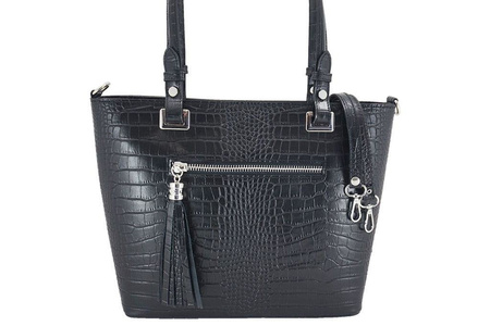 Klasyczna torebka na ramię - CROCO - Beżowa ciemna 