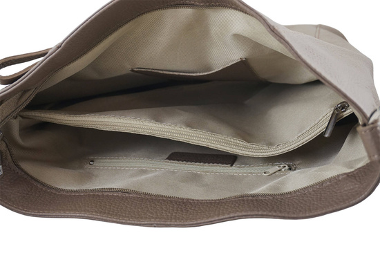 Pojemny skórzany worek na ramię - Beżowy ciemny