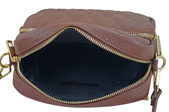 Torebka skórzana na ramię pikowana - Brązowa 