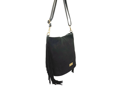Zamszowa torebka boho z frędzlami - Czarna 