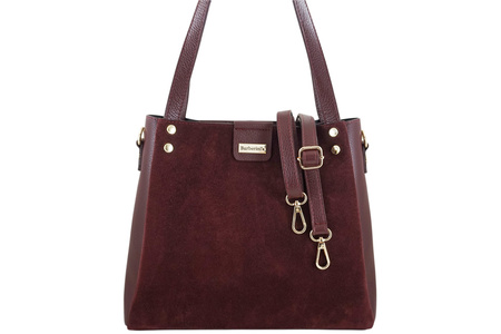 Klasyczna torebka skórzana z zamszem - Bordowa 