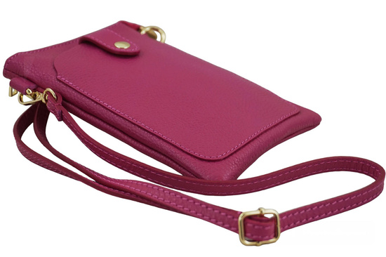 Torebka skórzana / etui na telefon - Fuksja 