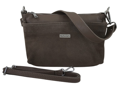 Pojemna torebka listonoszka ze skóry i zamszu - Beżowa ciemna