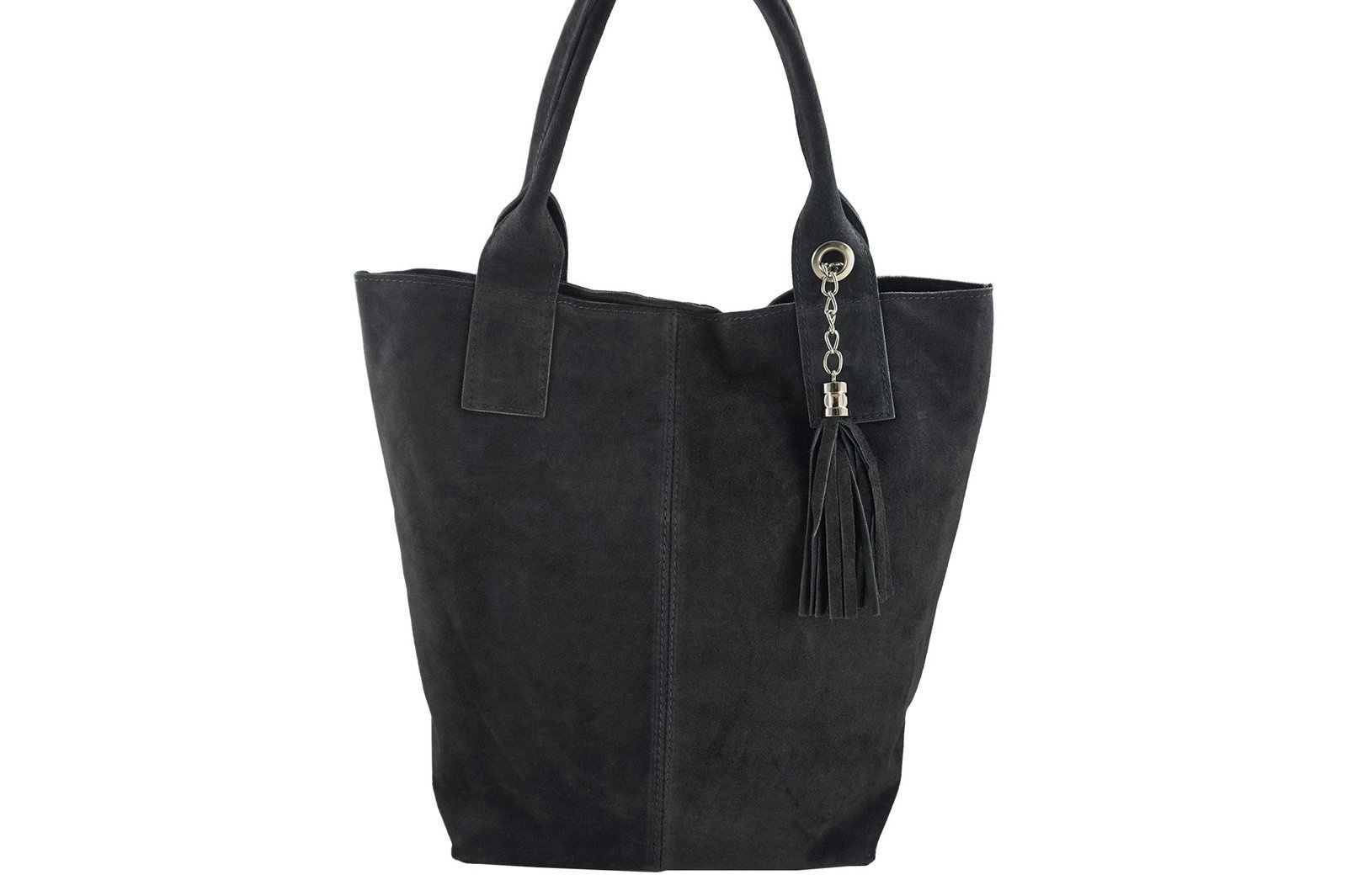 Shopper bag torebka damska zamszowa - Szara ciemna