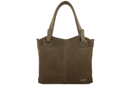 Duża elegancka torebka z naturalnej skóry i zamszu - Beżowa 