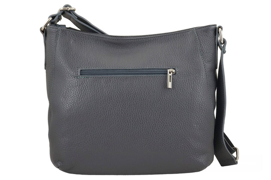 Praktyczna torebka skórzana z kieszeniami - Szara ciemna