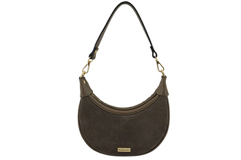 Subtelna mini torebka z miękkim zamszem i złotymi detalami - Beżowa ciemna