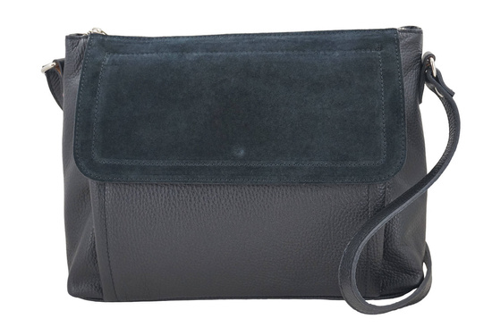 Torebka skórzana z zamszową klapką - Czarna