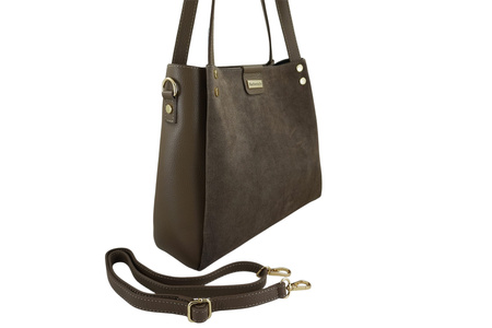 Klasyczna torebka skórzana z zamszem - Beżowa ciemna 