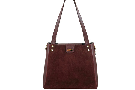 Klasyczna torebka skórzana z zamszem - Bordowa
