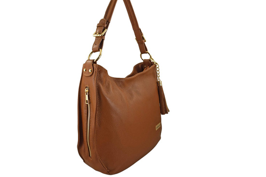 Duża i elegancka torebka skórzana - Brązowa jasna 