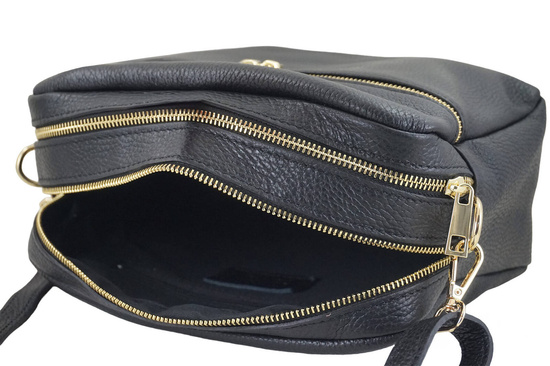 Pojemna torebka skórzana dwukomorowa - Czarna 