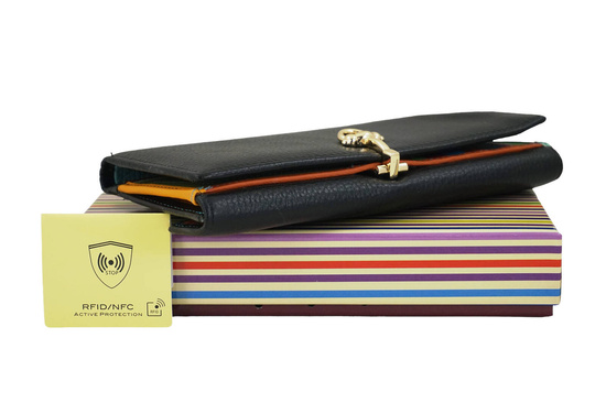 Duży portfel ze złotym zapięciem - Czarny 