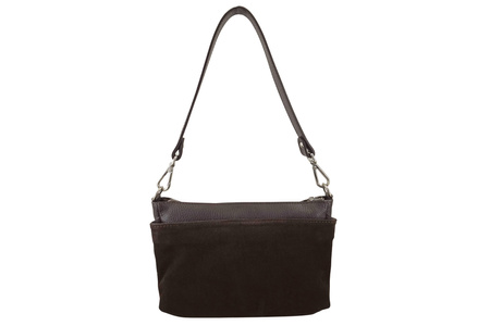 Pojemna torebka listonoszka ze skóry i zamszu - Brązowa ciemna