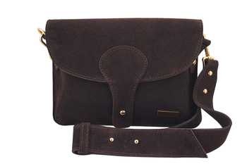 Zamszowa listonoszka na szerokim pasku - Brązowa ciemna