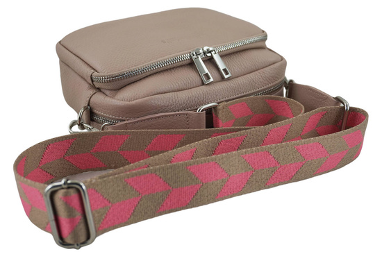 Torebka damska z ozdobnym paskiem - Różowa pudrowa