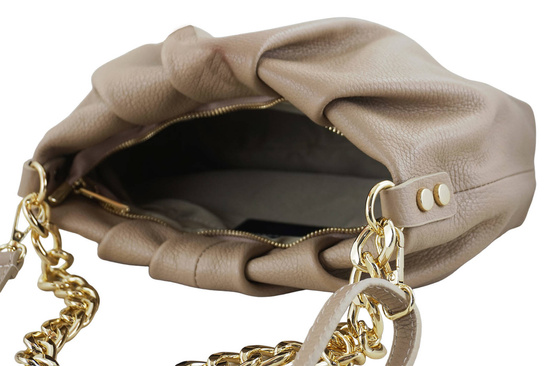 Marszczona torebka z łańcuszkiem - Beżowa 